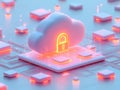 Digital pink cloud with vibrant accents and a central padlock icon, representing advanced data encryption, secure cloud technol