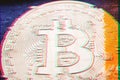 Digital pixel glitch , error effect of golden bitcoin coin with