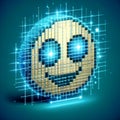 Digital Pixelated Smiley Face with Blue and White Grid Lights Royalty Free Stock Photo