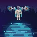 Digital planet, astronaut, radar with sound, radio Royalty Free Stock Photo
