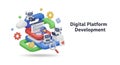 Digital platform development concept with robots and 3D elements on futuristic interface Royalty Free Stock Photo