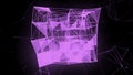 Digital plexus of glowing lines and dots of neon purple color. Motion. Network or connection concept.