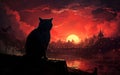 Digital Portrait: Realistic Depiction of a Black Cat Observing\