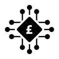 Digital pound currency icon vector symbol for digital transactions for asset and wallet in a flat color glyph pictogram