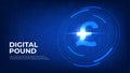 Digital Pound currency sign, CBDC currency futuristic digital money on blue abstract technology background.