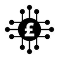 Digital pound symbol icon vector currency for digital transactions for asset and wallet in a flat color glyph pictogram