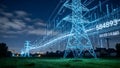 Digital Power Grid: Glowing Binary Streams in Futuristic Night Royalty Free Stock Photo