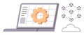 Digital Process Management with Laptop, Gear Icon, Blockchain Network, and Cloud Integration Royalty Free Stock Photo