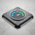 A digital processor chip with a speed indicator graphic isolated on white background Royalty Free Stock Photo