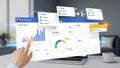 Digital Project Management Dashboard with Hand Interaction Royalty Free Stock Photo