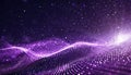 Digital purple particles wave and light abstract background with shining dots stars to cover element for design backdrops, banners