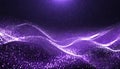 Digital purple particles wave and light abstract background with shining dots stars to cover element for design backdrops, banners