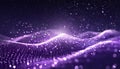 Digital purple particles wave and light abstract background with shining dots stars to cover element for design backdrops, banners