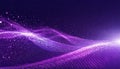 Digital purple particles wave and light abstract background with shining dots stars to cover element for design backdrops, banners