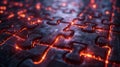 A digital puzzle of interconnected blocks representing the secure and unalterable nature of blockchain technology. Each