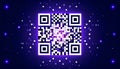 Digital Quick Response Code Glowing in Vibrant Neon Purple and Blue Abstract Background Representing Data Transfer and Futuristic Royalty Free Stock Photo