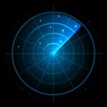 Digital radar screen. Futuristic sonar interface, navigation control monitor high-tech military target tracker or air