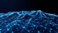 Digital radar visualization of terrain. Complex network of lines, points represents terrain map. Data visualized as connected