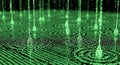 Digital Rain Abstract Green Binary Code Droplets and Ripples on Data Surface Royalty Free Stock Photo