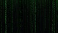 Digital rain of binary code on dark background representing abstract programming or matrix concept Royalty Free Stock Photo