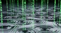 Digital Rain Binary Code Droplets Create Ripples on Dark Water Surface Royalty Free Stock Photo