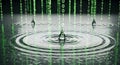 Digital Rain Binary Code Drops Creating Ripples on Water Surface, Technology Concept Royalty Free Stock Photo