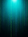 Digital Rain of Binary Code Falling from Bright Light on Dark Background data technology Royalty Free Stock Photo