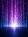 Digital Rain of Binary Code Falling from Bright Light Source on Dark Background data technology Royalty Free Stock Photo