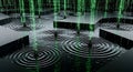 Digital Rain Binary Code Falling into Water Ripples on Dark Surface Royalty Free Stock Photo