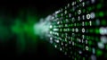 Digital rain of binary code flows through the green void in an electric display of technology and data at night Royalty Free Stock Photo