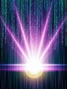Digital rain of binary code with glowing purple and pink light effects technology data Royalty Free Stock Photo