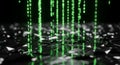 Digital Rain of Binary Code Green Numbers Falling on Broken Mirror Surface, Futuristic Technology Concept Royalty Free Stock Photo