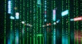 Digital Rain Code Stream on Futuristic City Background, Technology Concept Royalty Free Stock Photo