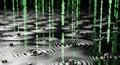 Digital Rain Drops Create Ripples on Dark Water, Abstract Binary Code Concept Royalty Free Stock Photo