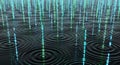 Digital Rain Effect Binary Code Falling into Rippling Water Surface, Technology Concept Royalty Free Stock Photo