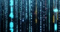 Digital rain effect featuring glowing numbers cascading down a dark background scene Royalty Free Stock Photo