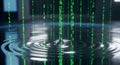 Digital Rain Falling into Rippling Water, Matrix Code Effect, Data Stream Royalty Free Stock Photo