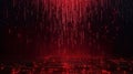 Digital rain of glowing red binary code falls against dark backdrop. Tech lines form futuristic pattern. Abstract data streams. Royalty Free Stock Photo