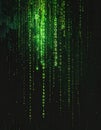 Digital rain of green binary code cascades down a dark textured background abstract technology concept Royalty Free Stock Photo