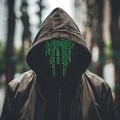 Digital Rain: Hooded Figure AI Generative Royalty Free Stock Photo