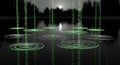 Digital Rain on Water Matrix Code Creates Ripples Under Moonlit Sky Royalty Free Stock Photo