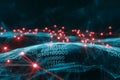 Digital realm of binary numbers with glowing nodes interconnected in a complex system
