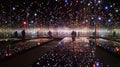 A digital realm of endless mirrors reflecting pulsating lights.