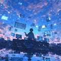 Digital Realm: A Futuristic Landscape Unfolds as Data Streams Converge