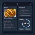 Digital Recipe App Interface Displaying Chicken Tacos Recipe and Cooking Timer Royalty Free Stock Photo