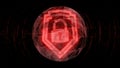 Digital red security padlock symbol for protected cyphered encrypted information