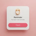 Digital Reminder Notification with an Alarm Clock Icon and an Open Button Royalty Free Stock Photo