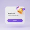 Digital Reminder Notification with Bell Icon and Open Button Royalty Free Stock Photo