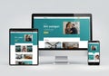 Digital render showing a responsive website design displayed on three devices: a Royalty Free Stock Photo