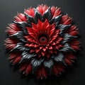 Digital render shows floral pattern with 3d effect. Red flower with black leaves ornament on dark backdrop. It is design element Royalty Free Stock Photo